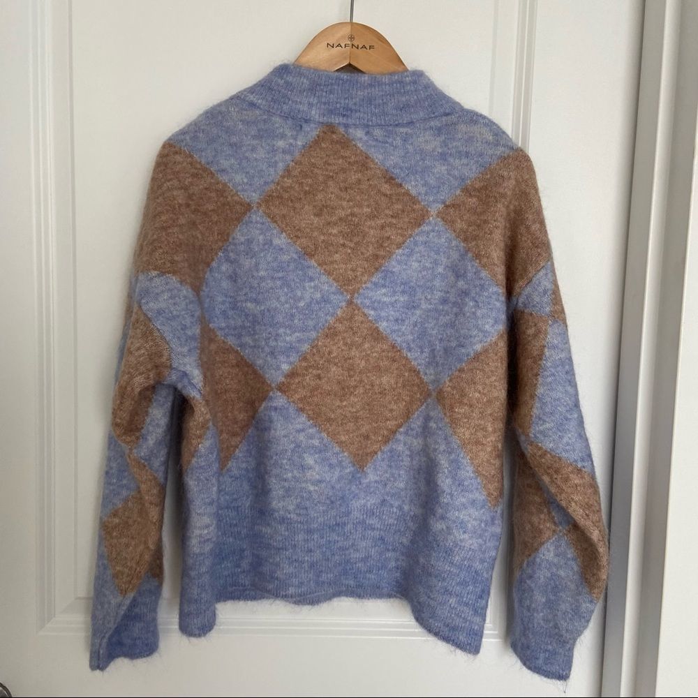 ZARA Wool Mohair Blue Argyle Sweater S - Picture 8 of 8